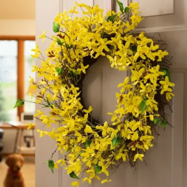 Wreaths-Kirkland's Home Yellow Blooming Forsythia Twig Wreath Yellow/Brown