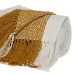 Blankets & Throws-Kirkland's Home Yellow Chalet Striped Fringe Throw Yellow/White
