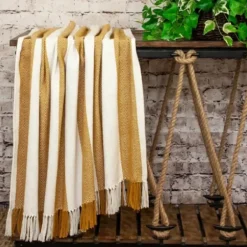 Blankets & Throws-Kirkland's Home Yellow Chalet Striped Fringe Throw Yellow/White