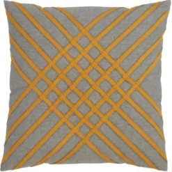 Pillows-Kirkland's Home Yellow Crosshatch Stitch Cotton Throw Pillow Yellow/Gray