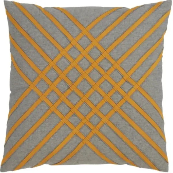 Pillows-Kirkland's Home Yellow Crosshatch Stitch Cotton Throw Pillow Yellow/Gray