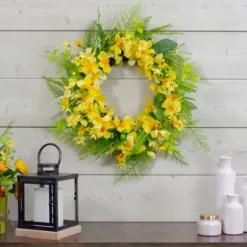 Wreaths-Kirkland's Home Yellow Daisy And Berry Wreath Yellow/Green