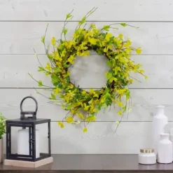 Wreaths-Kirkland's Home Yellow Forsythia Spiral Wreath Yellow/Green