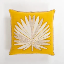 Pillows-Kirkland's Home Yellow Great Palm Pillow Yellow/Ivory