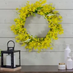 Wreaths-Kirkland's Home Yellow Jasmine Spiral Wreath Yellow/Green