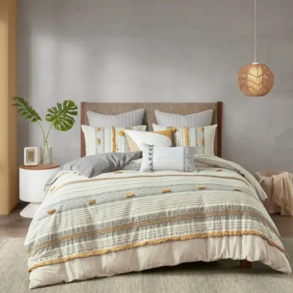 Comforters-Kirkland's Home Yellow Striped 3-Pc. Full/Queen Comforter Set Yellow/Gray