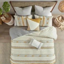 Comforters-Kirkland's Home Yellow Striped 3-Pc. Full/Queen Comforter Set Yellow/Gray