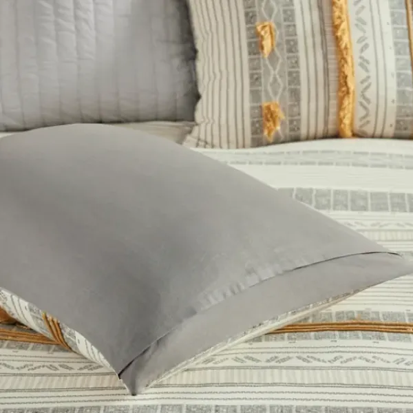 Duvets-Kirkland's Home Yellow Striped Pom Pom 3-Pc. Full/Queen Duvet Set Yellow/Gray
