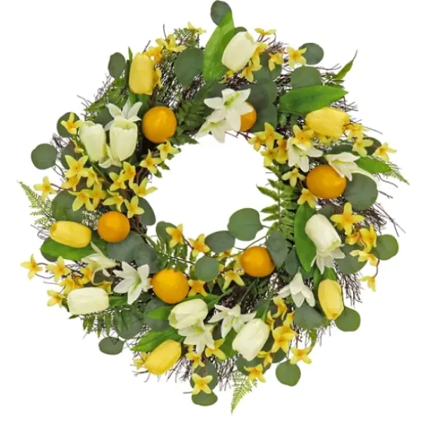 Wreaths-Kirkland's Home Yellow Tulip And Lemon Wreath Yellow/Green