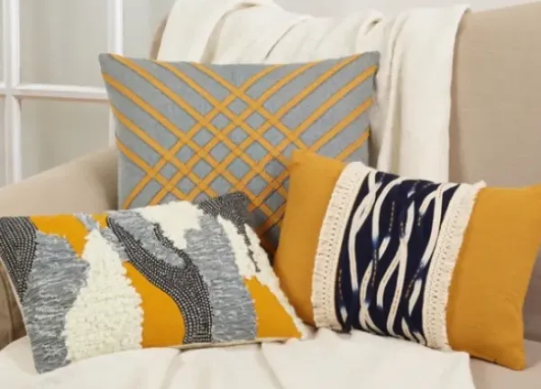 Pillows-Kirkland's Home Yellow Wave Stitched Fringe Lumbar Pillow Yellow/Black