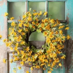 Wreaths-Kirkland's Home Yellow Wild Daisies Wreath Yellow/Green