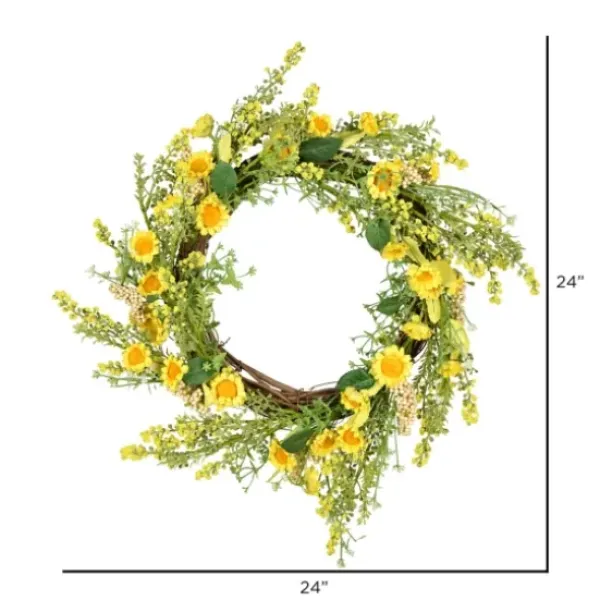 Wreaths-Kirkland's Home Yellow Wild Sunflower Wreath Yellow/Green