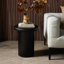 Accent & End Tables-Kirkland's Home Zach Charcoal Wood Pedestal End Table Black